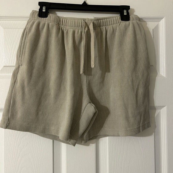 Beige Ribbed Drawstring Shorts - Picture 1 of 2